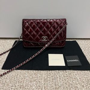 Chanel Red Bordeaux Leather Wallet-on-a-Chain Woc Flap Bag Crossbody